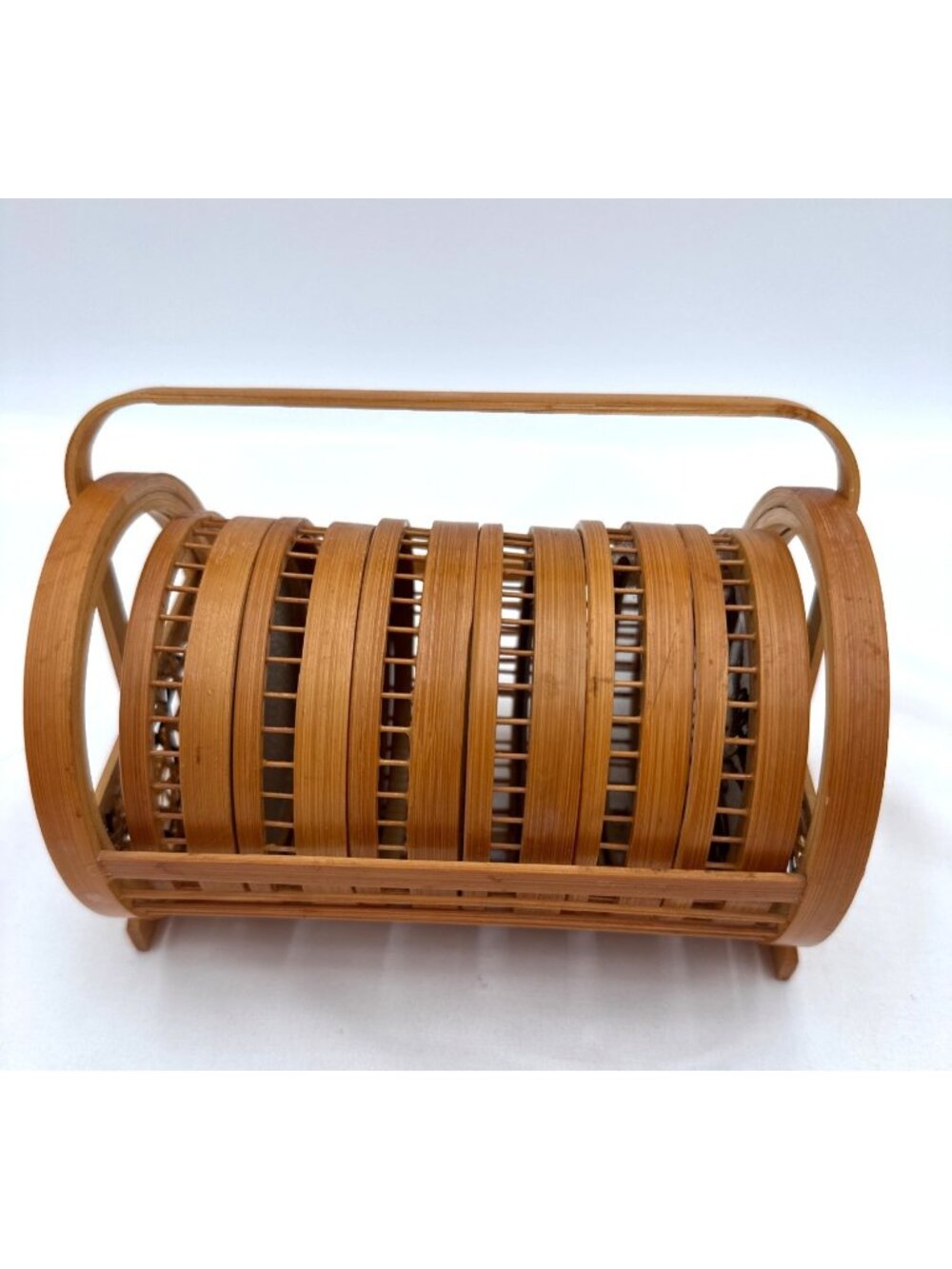 Vintage Bamboo Butterfly Coaster Set With Display Case MCM Cottagecore Decor